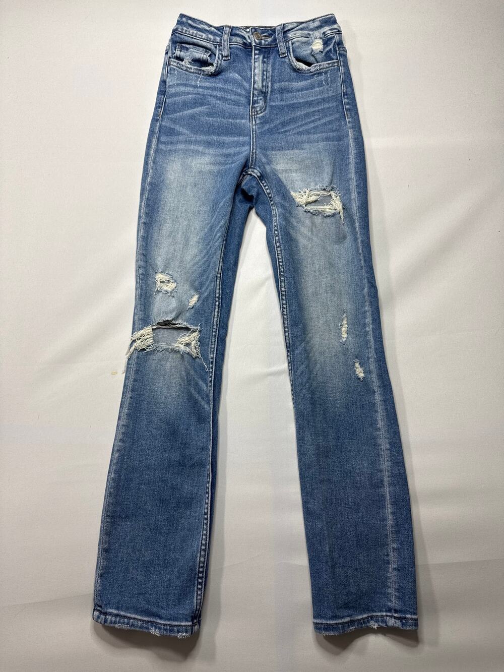 Vervet Women's Distressed Straight Leg Blue Jeans - Size 24 (22x29) *ALTERED*